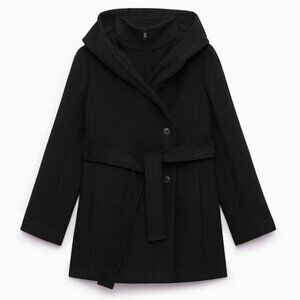 Aritzia Babaton Markos Italian Wool Pea Coat hooded black